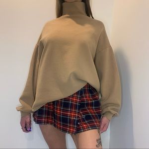 Camel Drop Shoulder Cotton Fleece Turtleneck Seeatshirt